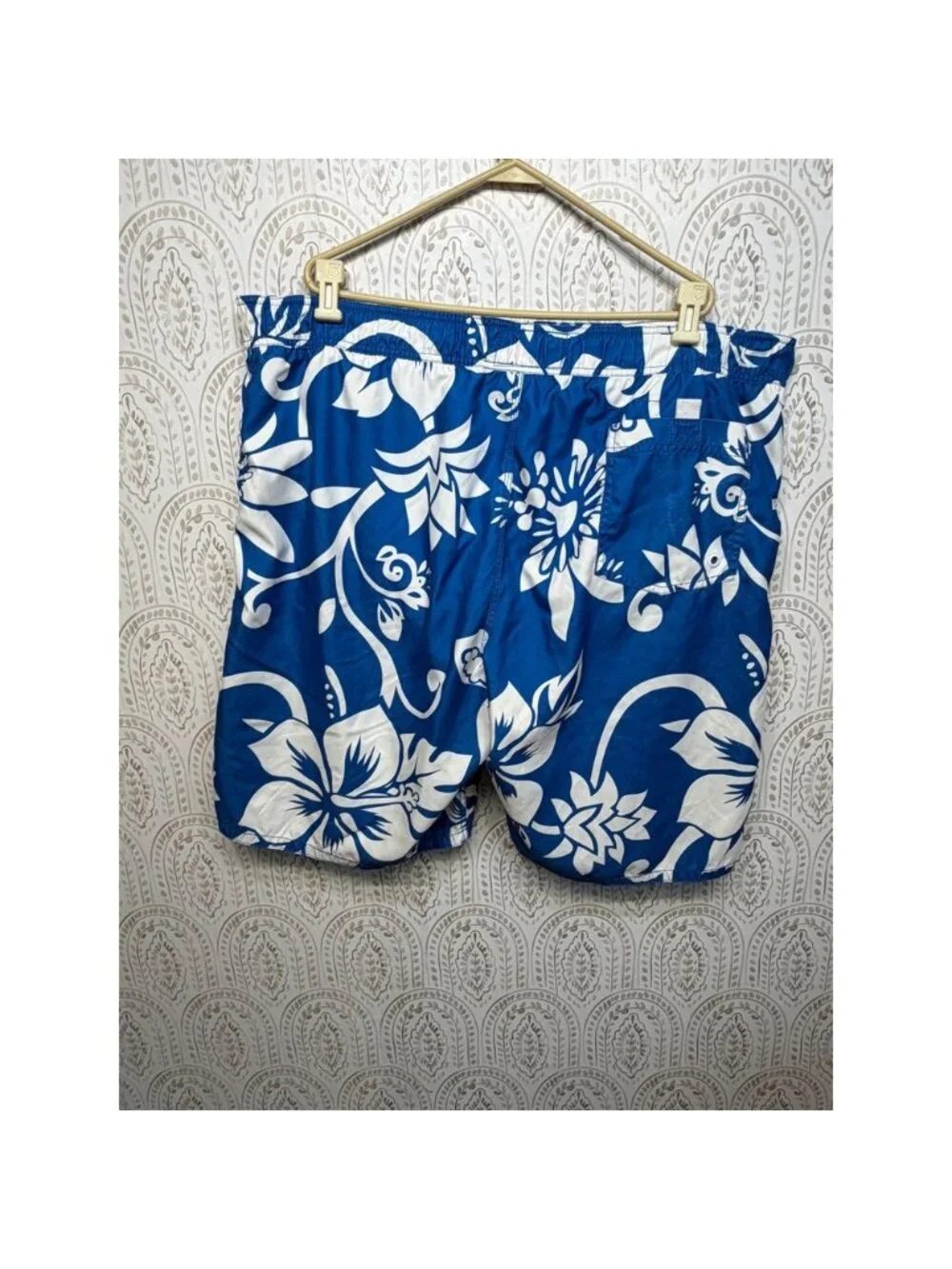 Old Navy Mens‎ XXL Blue White Hibiscus Floral Swim Trunks Board Shorts